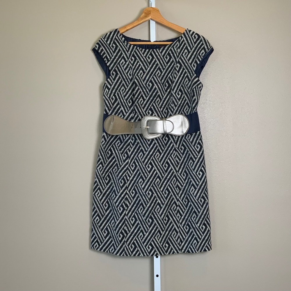 Jennifer West Jacquard Belted Sheath Dress